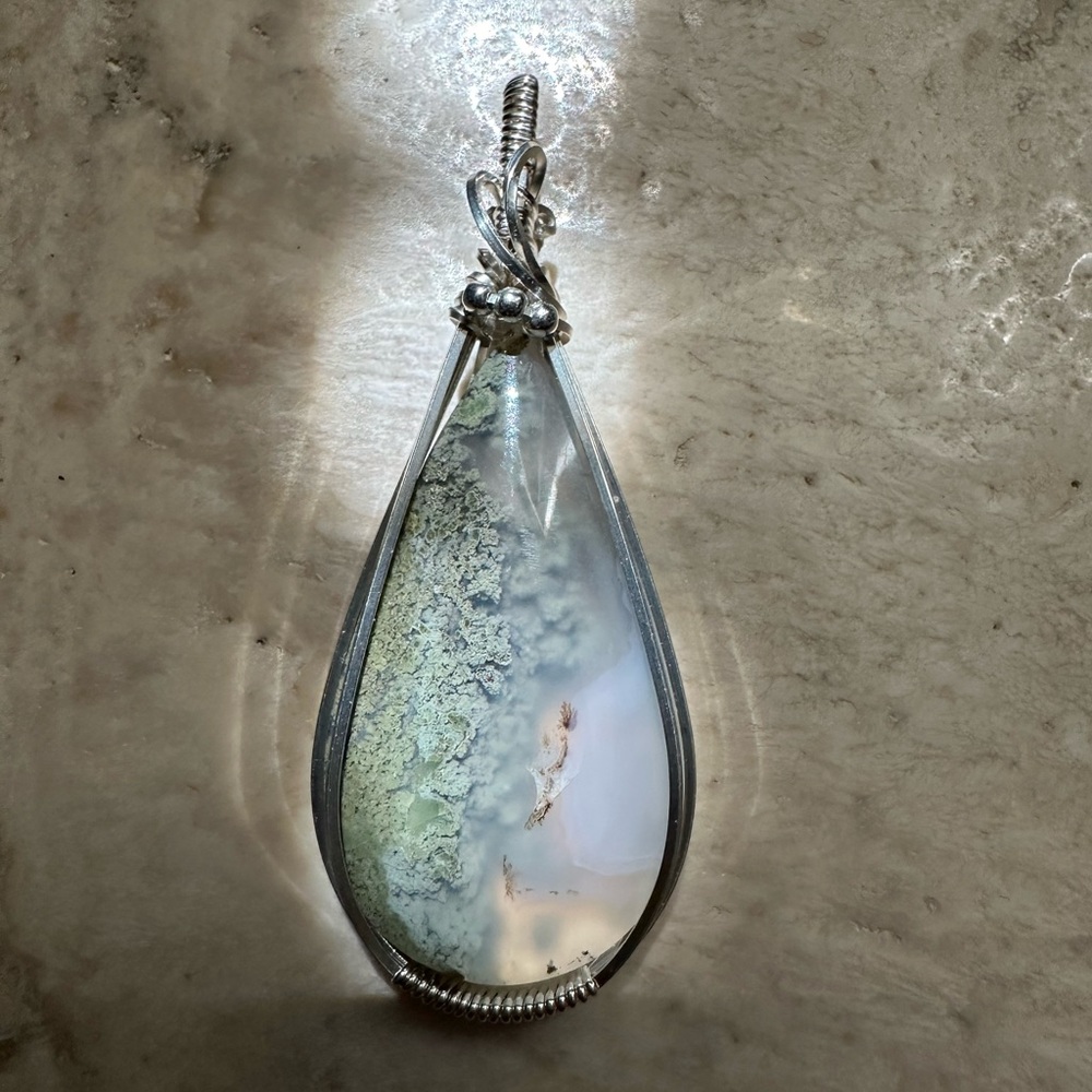 Sterling Silver Moss Agate Healing Necklace Pendant